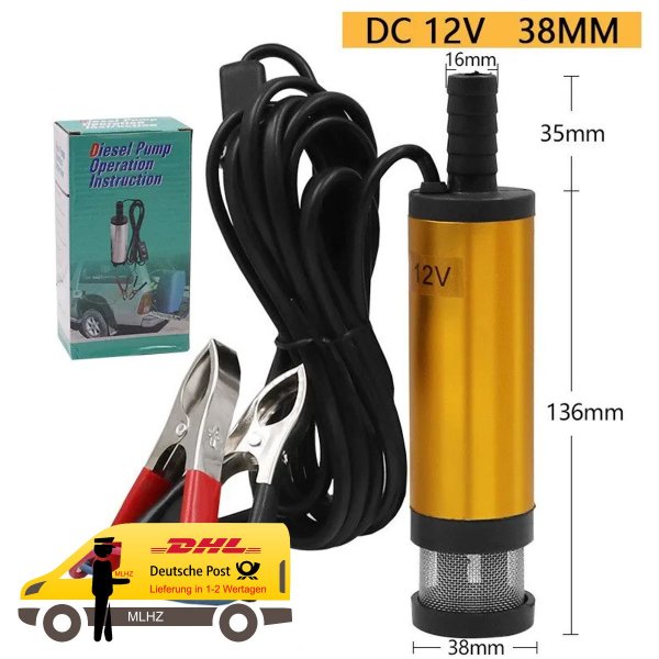 12V Minipumpe 12L/Min Tauchpumpe Wasserpumpe Auto Diesel Öl Transfer Pumpe 38mm