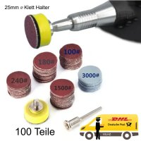 100 Teile Schleifer Set 25mm Ø mit Klett Halter...