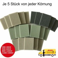 20 Mini Schleifpad Pad 40x30x5mm 300-1500 nass trocken je 5 Stück pro Sorte