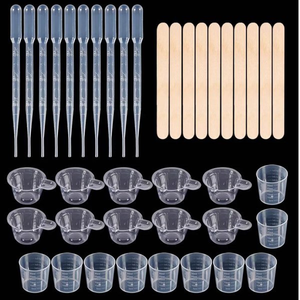 40 teiliges Harz Kleber Farbmischset  Pipetten / Mischbecher / Stäbchen
