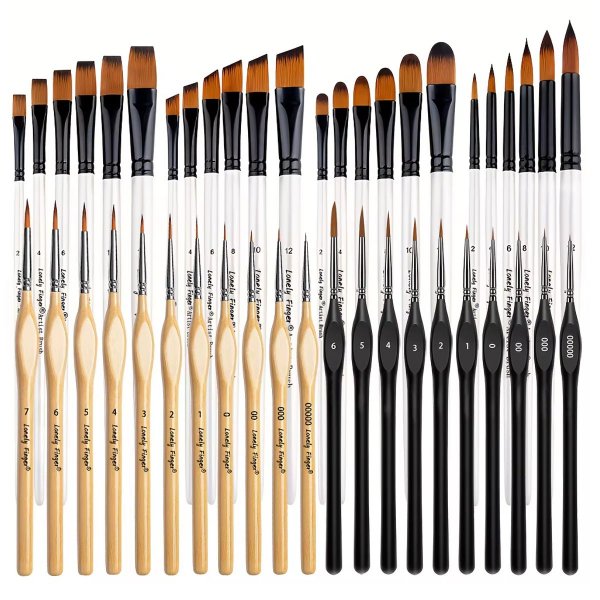 45-teiliges Künstlerpinsel-Set mit feinen Details – hochwertige Holzgriffe und Nylonborsten, verschiedene Formen, Pinselspitzen zum Malen