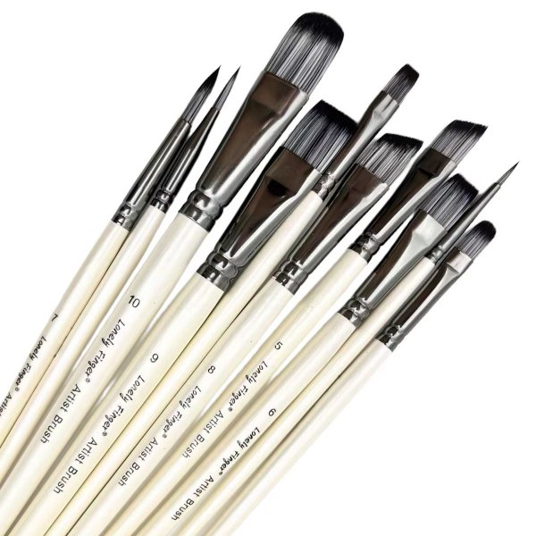 10 teiliges Künstler-Pinsel-Set verschiedene Nylonhaarspitzen Malset für Acryl-Aquarell