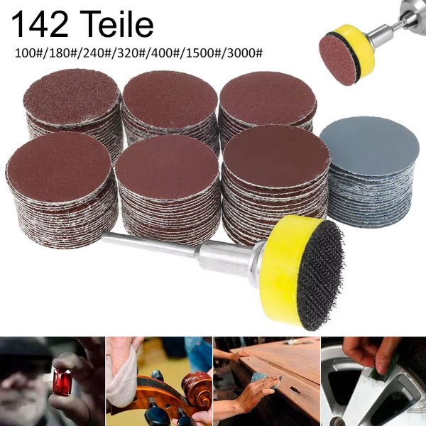 142 Teile Schleifer Set 25mm Ø mit Klett Halter für Multischleifer 100-3000er