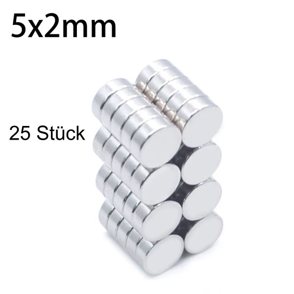 25 Stück Superstarke Magnete Scheibenmagnete 5 Ø x 2 mm Neodym Magnete