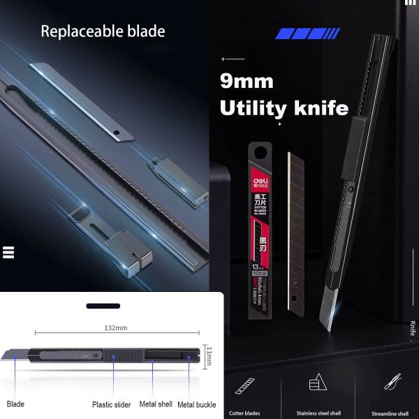 Sehr hochwertiges Cutter Messer 60° aus Metal + 10 super scharfe beschichtete Ersatzklingen