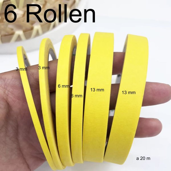 Maskierband Abklebeband Malerband 6 Rollen a 20m  3 / 6 / 13 mm