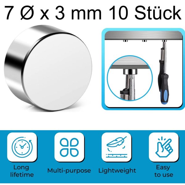 10 Stück Superstarke Magnete Scheibenmagnete 7 Ø x 3 mm Neodym Magnete