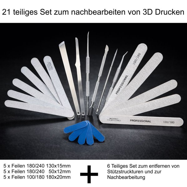 21 teiliges Präzisions-Nachbearbeitungs-Set für 3D-Druck