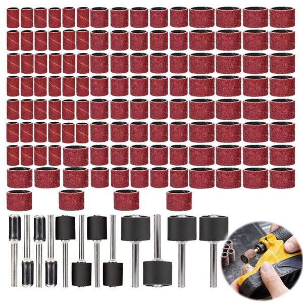 132 Teile Schleifkappen Set 120er Körnung  6/10/12mm ⌀ + 12 Halter 3,17mm ⌀