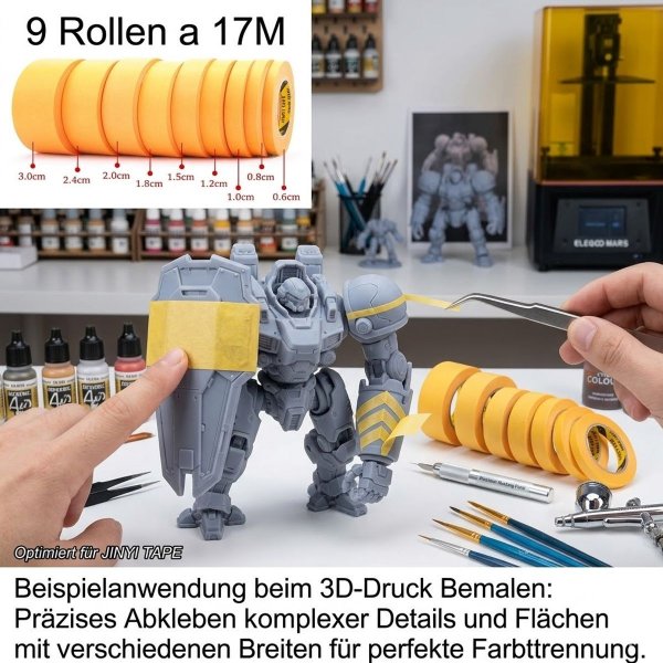 Maskierband Abklebeband Malerband 9 Rollen a 17m  30/ 24/20/18/15/12/10/8/6 mm