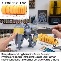 Maskierband Abklebeband Malerband 9 Rollen a 17m  30/ 24/20/18/15/12/10/8/6 mm