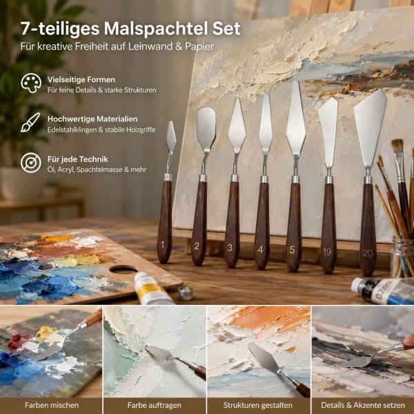 7-teiliges Malspachtel-Set – Professionelle Malmesser für Acryl-, Öl- und Strukturmalerei