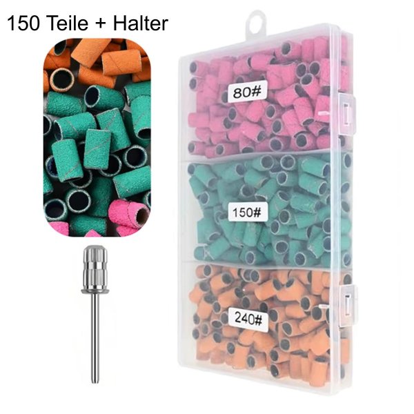 150 Stück Schleifkappen 80/150/240er Körnung  8mm ⌀ + 1 Halter 2,2mm ⌀ zum nachbearbeiten